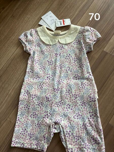 ベビー 女の子 花柄 ロンパース カバーオール 半袖 70