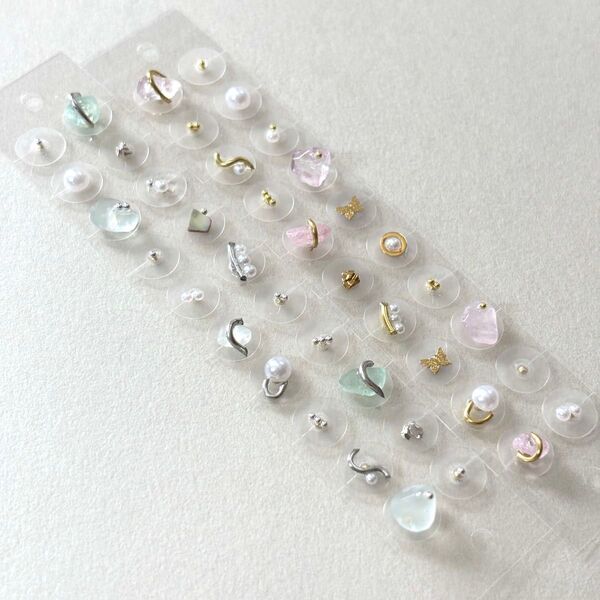 耳つぼジュエリー 耳ツボジュエリー 2シート セット 40粒 ピンク アクア グリーン 天然石 ゴールド シルバー ダイエット
