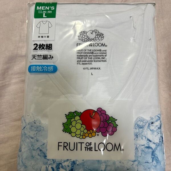 FRUIT OF THE LOOM メンズ VネックTシャツ 2枚組 Lサイズ 白 接触冷感