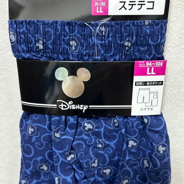 Disney ステテコ LL メンズ ネイビー 未使用 綿100前閉じ 後ろポケット付き