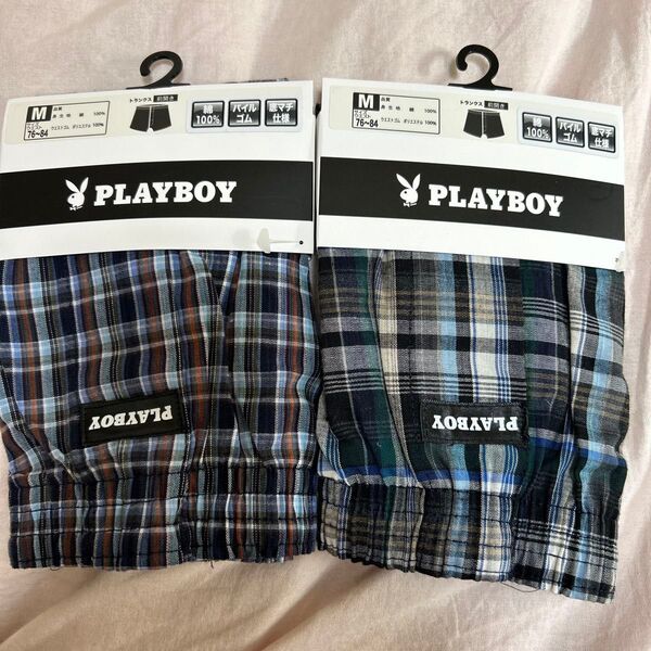 M メンズパンツ PLAYBOY トランクス Mサイズ 2枚セット 新品未使用 前開き 綿100 夏柄チェック
