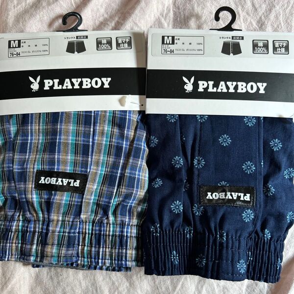 M メンズ トランクス PLAYBOY トランクス Mサイズ 2枚セット 前開き 綿100