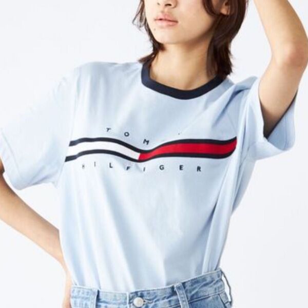 TOMMY HILFIGER トミーヒルフィガー オンライン限定 ユニセックス ロゴTシャツ ライトブルー 新品 未開封