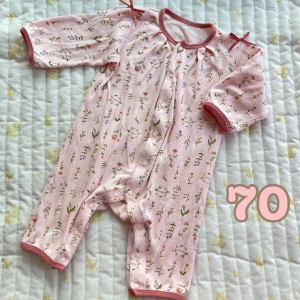 ベビー服 ロンパース 70 ピンク 小花柄 女の子 長袖 冬 アプレレクール