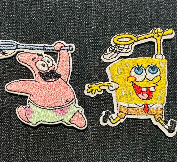アイロンワッペン スポンジボブ 虫とり パトリック 2枚セット アメリカン雑貨 アメコミ カートゥーン 海外アニメ ワッペン