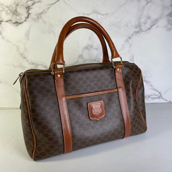 CELINE セリーヌ マカダム PVC ハンドバッグ ブラウン A-7280