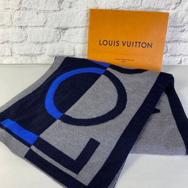 【最終処分SALE】LOUIS VUITTON ルイヴィトン ウール マフラー グレー A-6371