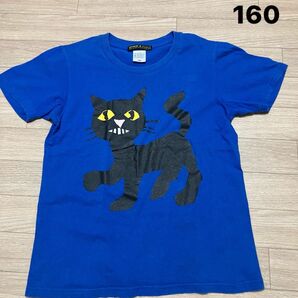 SPACE×せなけいこ ねないこだれだ 黒猫 ドラネコTシャツ 160 青