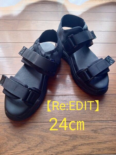 【Re:EDIT】 中古 スポーツサンダル 厚底 黒 ブラック レディース 24㎝