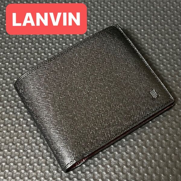 【美品】LANVIN COLLECTIONランバン コレクション バイカラー 二つ折り財布 ブラック/ボルドー