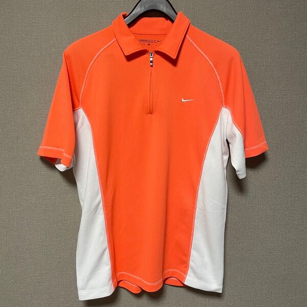 NIKE ナイキ ゴルフ GOLF ゴルフウェア 半袖 ポロシャツ メンズ L 蛍光オレンジ系 ハーフジップ