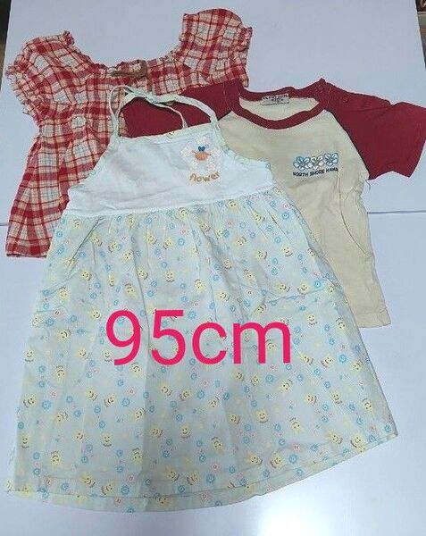 ★ 中古 ★ こども服 夏物 キッズ 95cm 3枚セット カットソー ワンピース Tシャツ トップス 女の子 チュニック