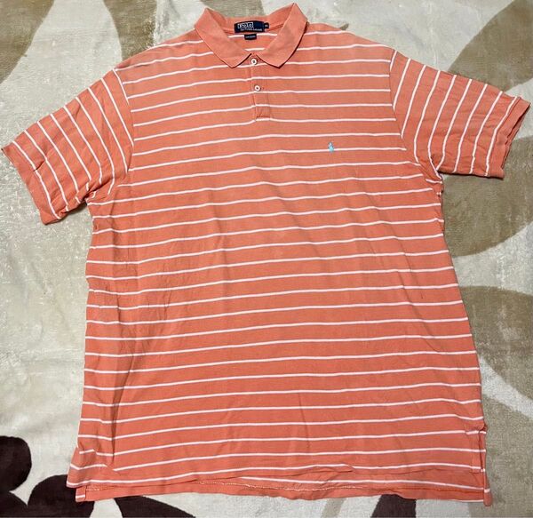 RALPH LAUREN ラルフローレン 半袖シャツ オレンジ 古着 メンズ XXL 大きいサイズ ポロシャツ ボーダー