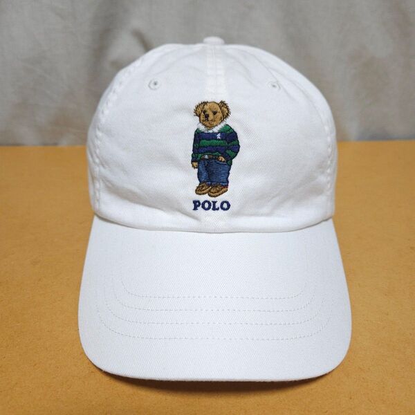 ポロ POLO キャップ 白 ホワイト ポロベア ラルフローレン ポニー 古着