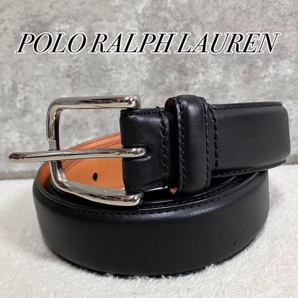 【未使用級】 POLO RALPH LAUREN ポロラルフローレン ベルト 40/100 SOLID BRASS 真鍮 本革 黒