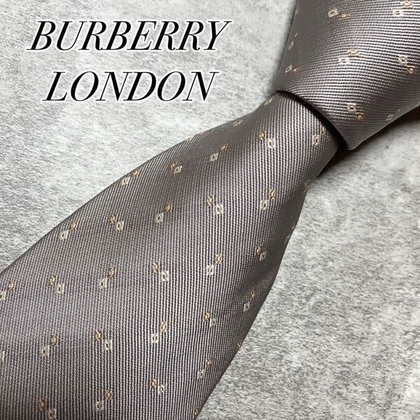美品 BURBERRY LONDON バーバリーロンドン ネクタイ シルク レジメンタル ストライプ 総柄 ライトグレー シルバー