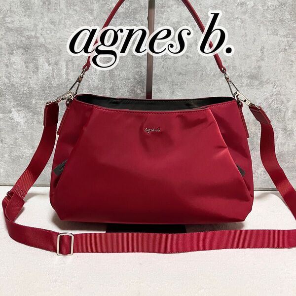 【極美品】 agnes b. アニエスベー 2way ミニショルダーバッグ 希少カラー レッド ナイロン 牛革 OAS14-02