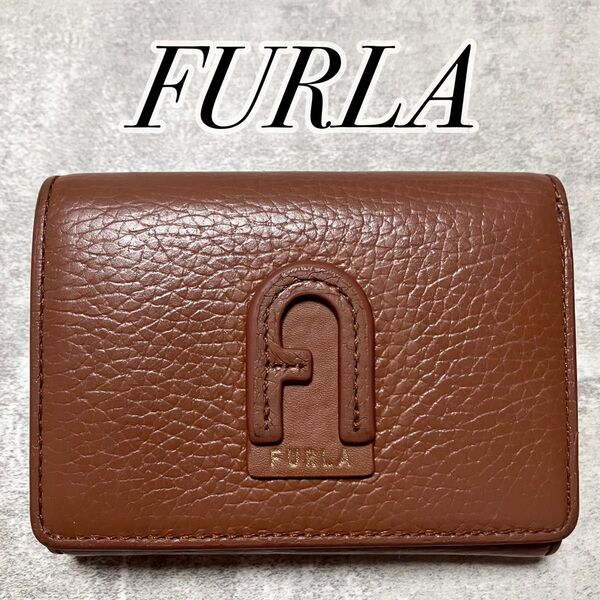 【美品】 FURLA フルラ 3つ折り財布 ダフネ アーチロゴ レザー 本革 ブラウン バイカラー ウォレット