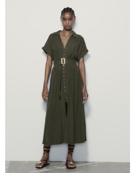 リネンブレンドミディシャツワンピース(ZARA)
