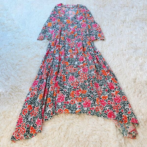 ISA ARFEN abstract floral hem DRESS 花柄 イサアフェン ロング 総柄 ワンピース