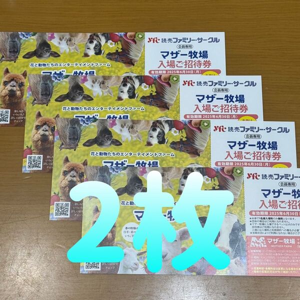 マザー牧場 入場ご招待券 ペア 2枚