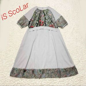 美品 iS ScoLar イズスカラー 刺繍 チュール 切替え ワンピース Mサイズ