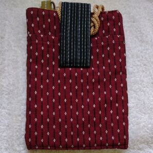 着物リメイク スマホポーチ◎伝統工芸品 久留米絣◎バッグインスマホポーチ◎縦17横12cm◎ポケット付◎ハンドメイド