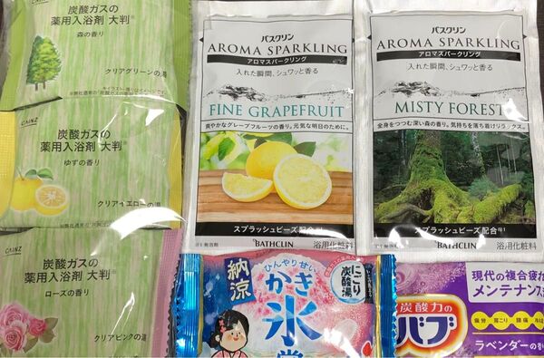 入浴剤セット♪ バブ にごり炭酸湯いちごかき氷 アロマスパークリング2種類 カインズ大判入浴剤3種類