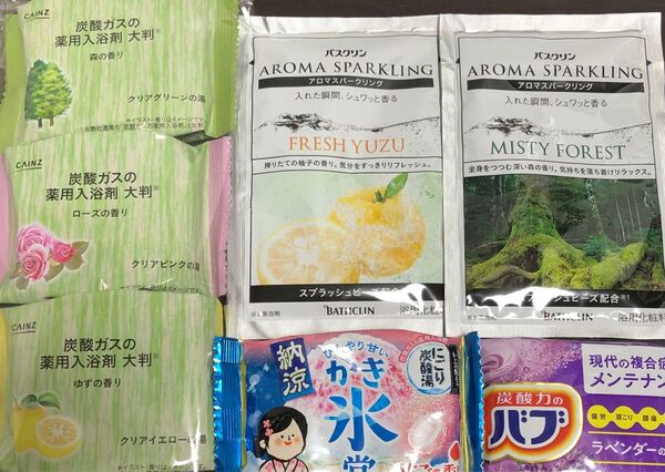 入浴剤セット♪ バブ にごり炭酸湯いちごかき氷 アロマスパークリング2種類 カインズ大判入浴剤3種類