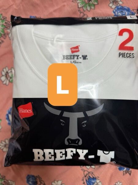 【2枚入】白L ヘインズ ビーフィー 2枚組 メンズ Tシャツ 半袖 無地 Hanes 2 キャラシール付