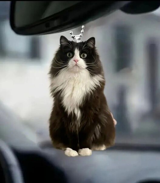 白黒猫 長毛 ハチワレ はちわれ アクリルペンダント キーホルダー オーナメント 猫 ねこ ネコ 飾り インテリア