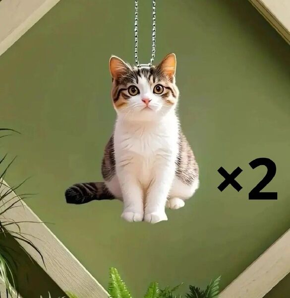 キジシロ キジ白 アクリル ペンダント オーナメント キーホルダー 吊り下げ 飾り 猫 ネコ 2D