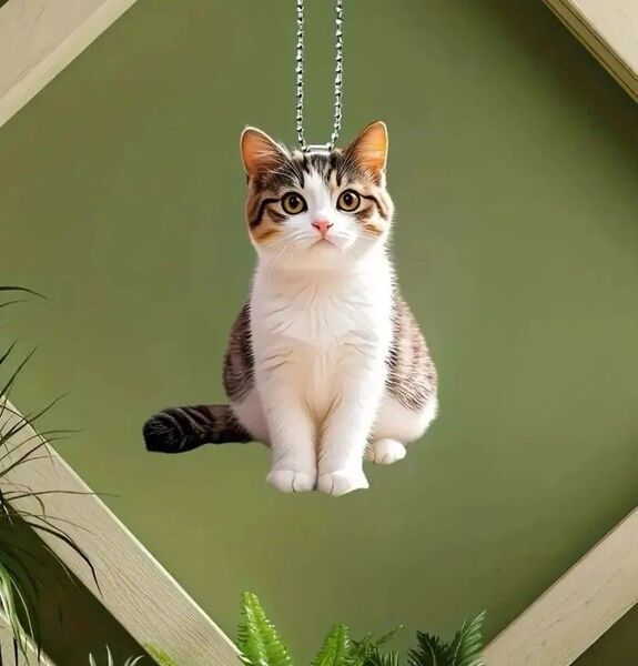 キジシロ キジ白 アクリル ペンダント オーナメント キーホルダー 吊り下げ 飾り 猫 ネコ 2D