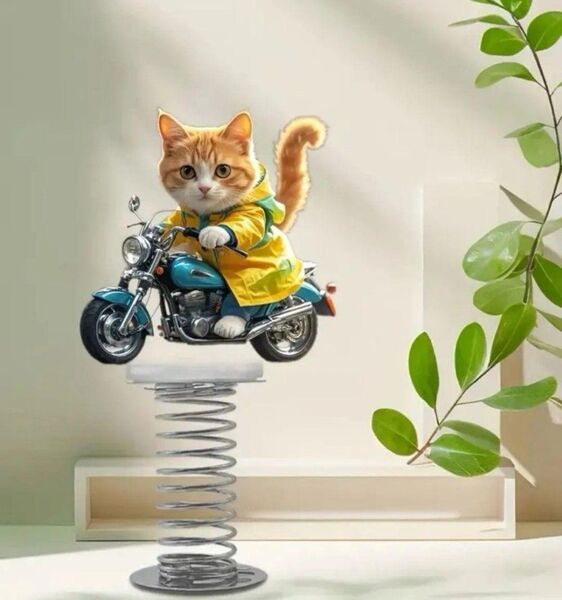 バイクに乗る 茶トラ カーアクセサリー カーインテリア バネタイプ インテリア 猫 ネコ ねこ