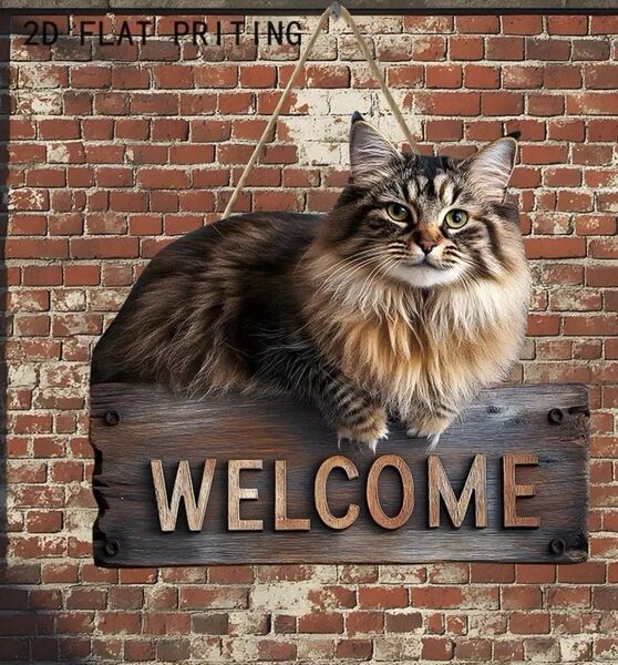 ウェルカムボード welcome 長毛猫 メインクーン ノルウェージャン 猫 ネコ ねこ