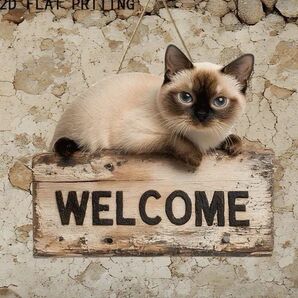 ウェルカムボード welcome シャム猫 ネコ ねこ 壁掛け 壁飾り インテリア