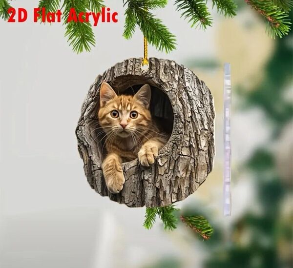 切り株の中に 茶トラ キーホルダー オーナメント 飾り 猫 ネコ インテリア