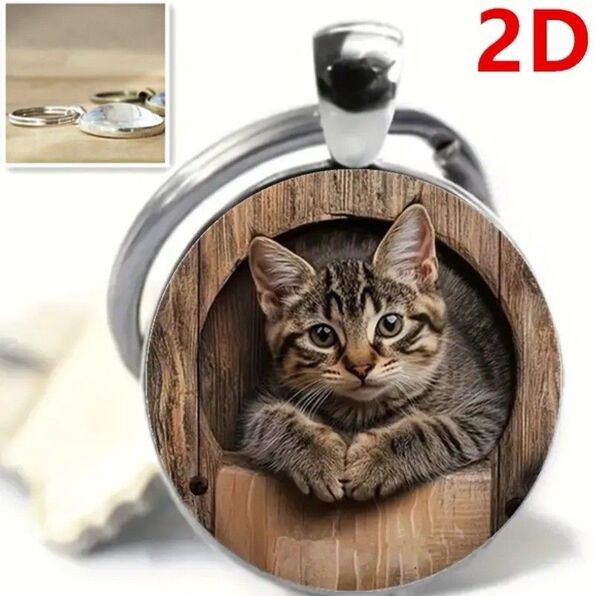 キジトラ 円形 キーホルダー キーリング リアル 猫 ネコ ねこ かわいい