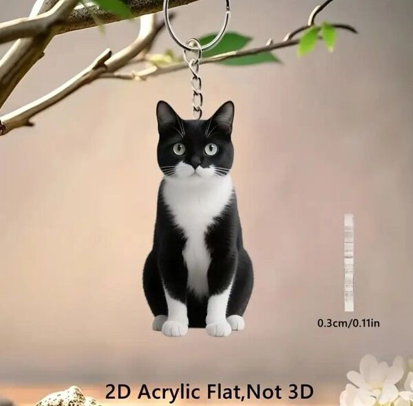黒白猫 ハチワレ はちわれ キーホルダー キーリング 猫 ネコ ねこ アクリル