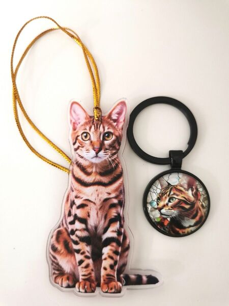 ベンガル キーホルダー オーナメント 2点セット 猫 ネコ ねこ キーリング