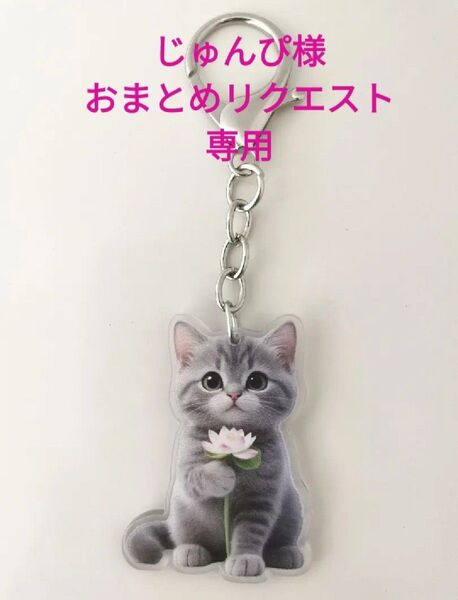 蓮をもった サバトラ 猫 ネコ ねこ キーホルダー アクリル ×2点