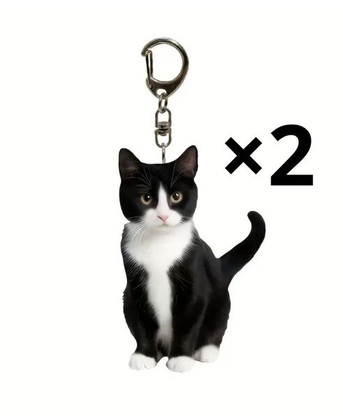 【2個セット】小ぶりタイプ ハチワレ はちわれ 猫 キーホルダー アクリル 2D ネコ ねこ