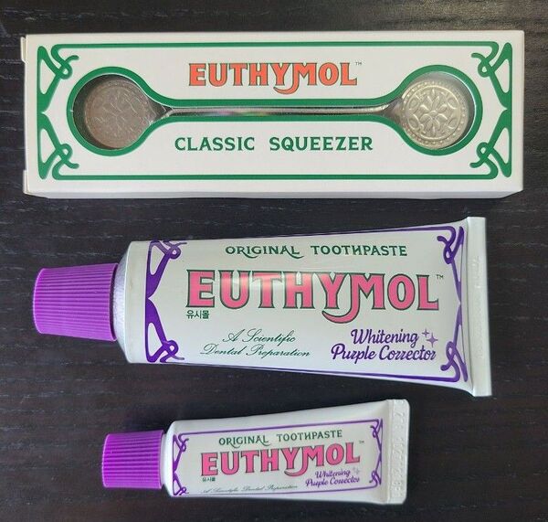 新品未使用品 EUTHYMOL ユーシーモール ホワイトニング パープルコレクター 歯磨き粉106g &ミニサイズ &絞り器