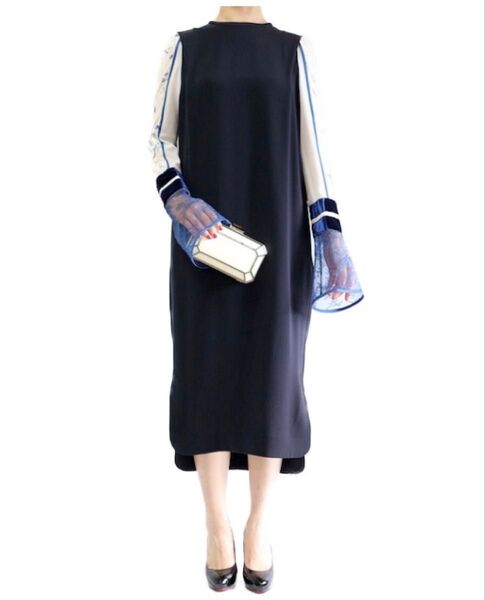 Mame Silk Lame Print Sleeve Dress