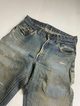 ヴィンテージ　LEVI'S リーバイス　505 66前期USA製　BIG Eハードクラッシュ&ハードリペアデニム　42talonジーンズ 約77cm程度　ボタン裏5_画像5