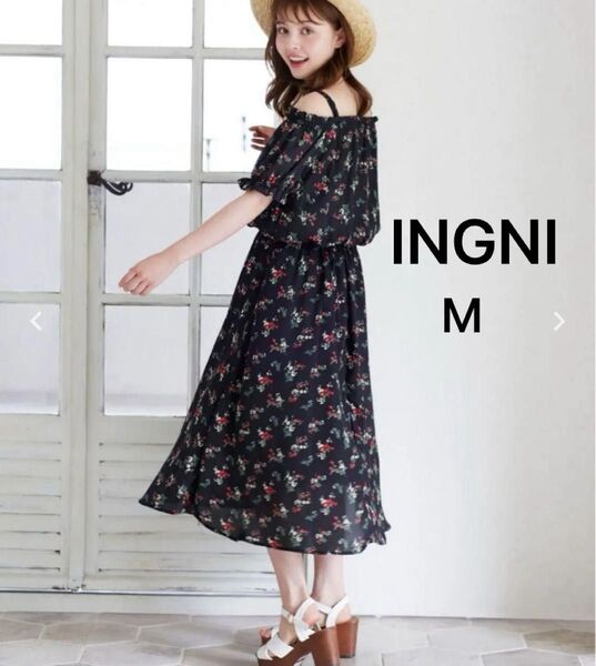 6/26までお値下中★美品★INGNI 花柄 シフォンオフショル ワンピース Mサイズ 定価:4,290円