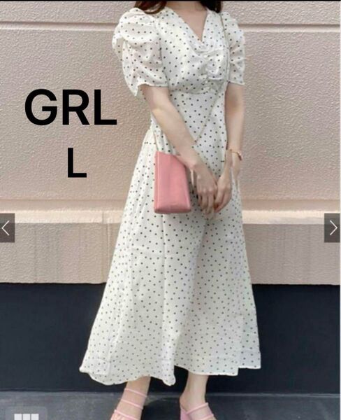 6/26までお値下中★美品★GRL グレイル mc015a ドット柄 バックレースアップ フレアワンピース