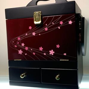 蒔絵調 桜柄 コスメボックス メイクボックス 3面鏡 化粧品収納