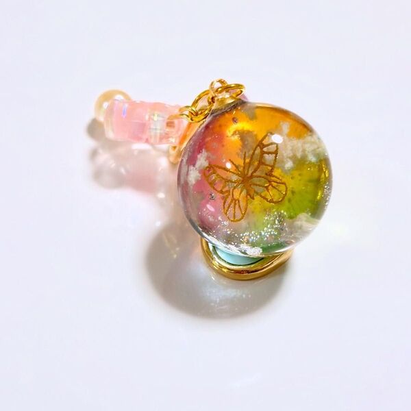 レジン 球体 虹色 空 チャーム ハンドメイド キーホルダー アクセサリー