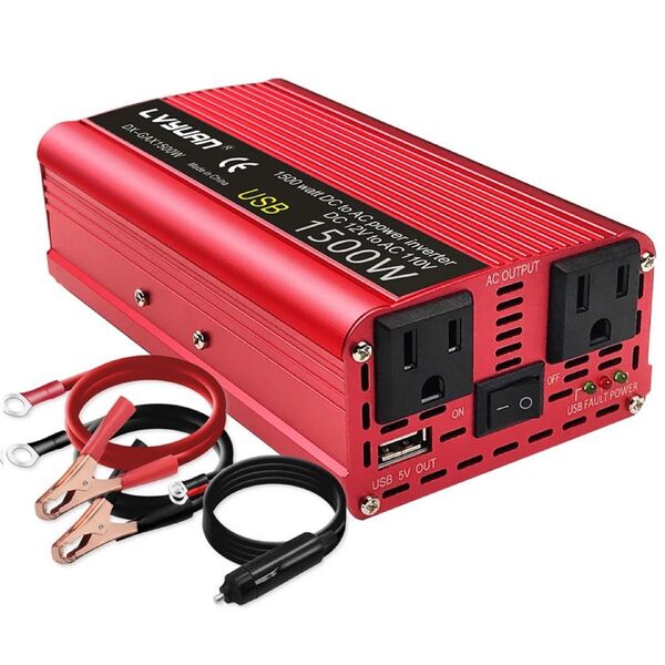 【新品】カーインバータ 出力1500W DC12VAC100V修正正弦波災害対策